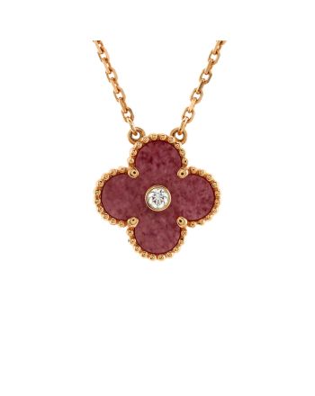 Vintage Alhambra Pendant Necklace 18K Rose Gold and Rhodonite with Diamond